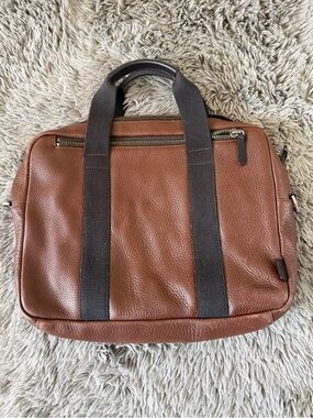 ECCO Brown Leather Laptop Briefcase Slim Work Bag Men’s Shoulder Strap